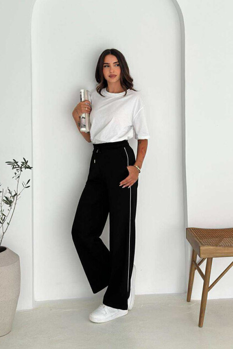 ONE COLOR ELASTIC SIMPLE WOMEN SWEATPANTS BLACK/ E ZEZE 