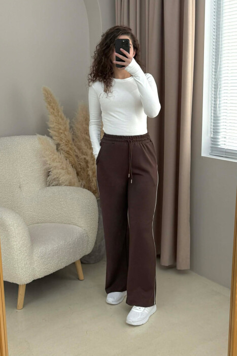 ONE COLOR ELASTIC SIMPLE WOMEN SWEATPANTS BROWN/KAFE - KLAUDIO FASHION