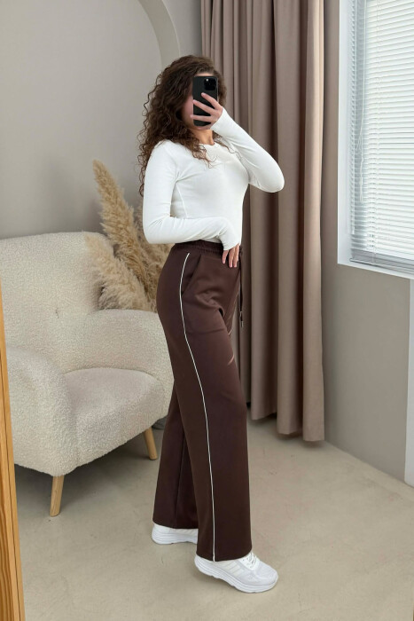 ONE COLOR ELASTIC SIMPLE WOMEN SWEATPANTS BROWN/KAFE - 2