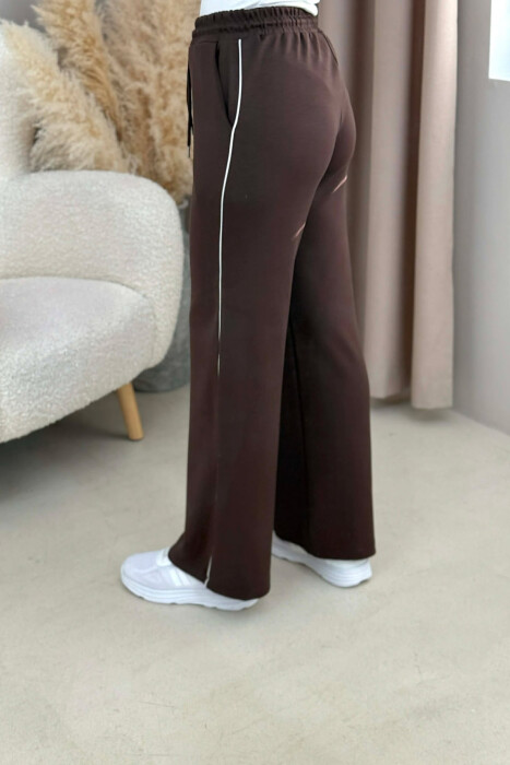 ONE COLOR ELASTIC SIMPLE WOMEN SWEATPANTS BROWN/KAFE - 4