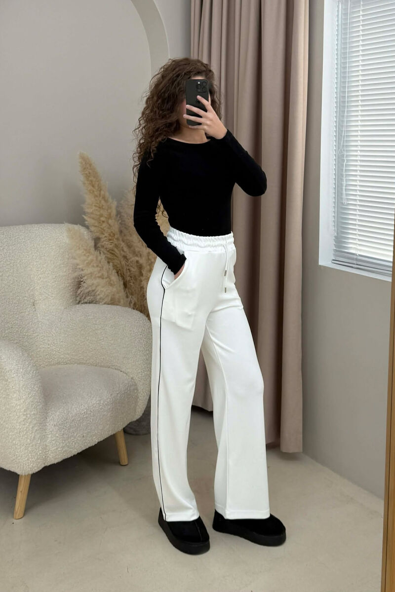 ONE COLOR ELASTIC SIMPLE WOMEN SWEATPANTS WHITE-E BARDHE - 2