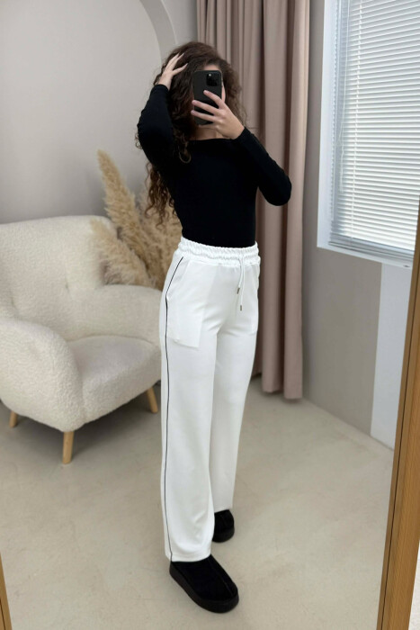 ONE COLOR ELASTIC SIMPLE WOMEN SWEATPANTS WHITE-E BARDHE - 5