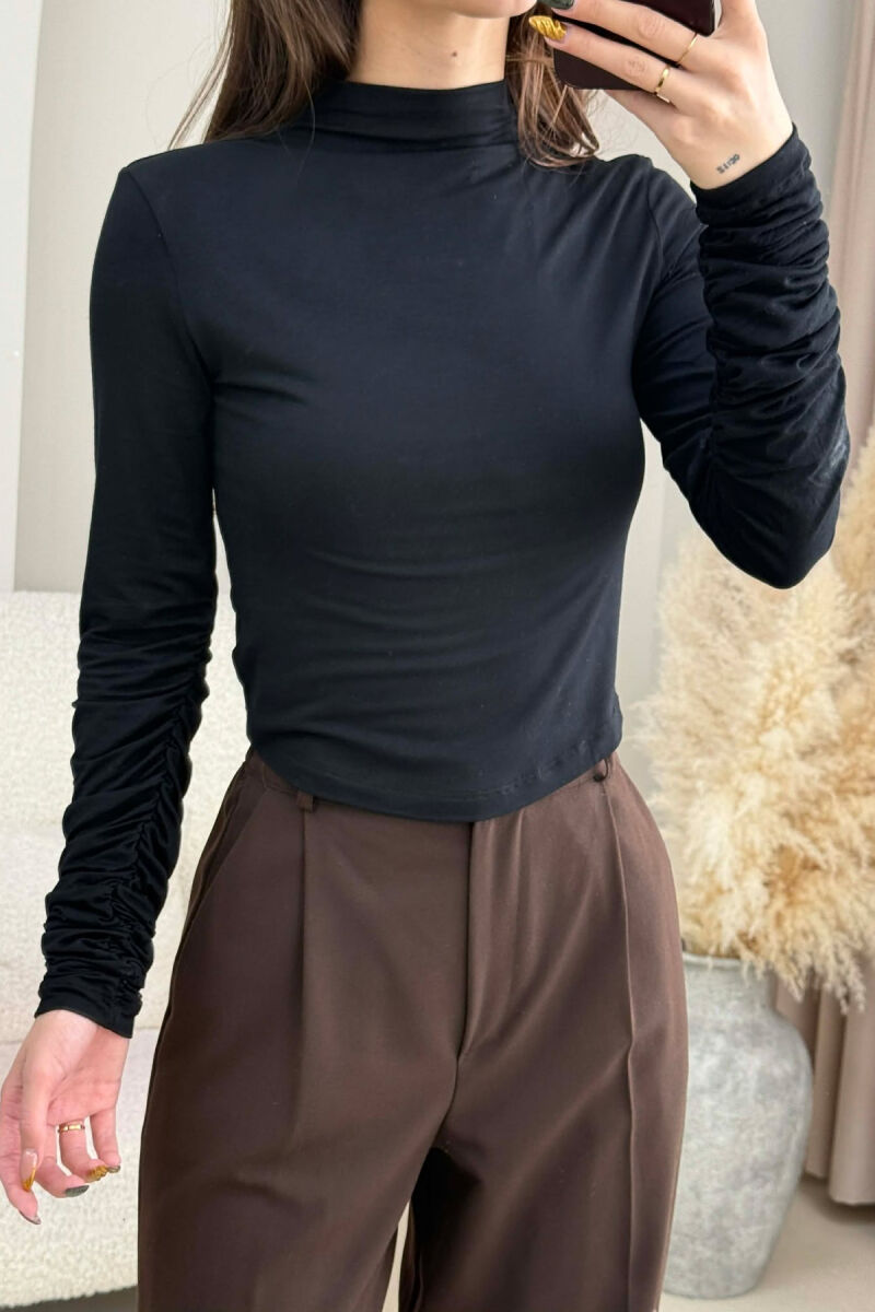 ONE COLOR ELASTIC SIMPLE WOMEN SWEATSHIRT BLACK/ E ZEZE - 3