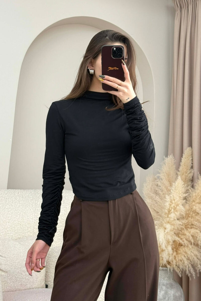 ONE COLOR ELASTIC SIMPLE WOMEN SWEATSHIRT BLACK/ E ZEZE - 4