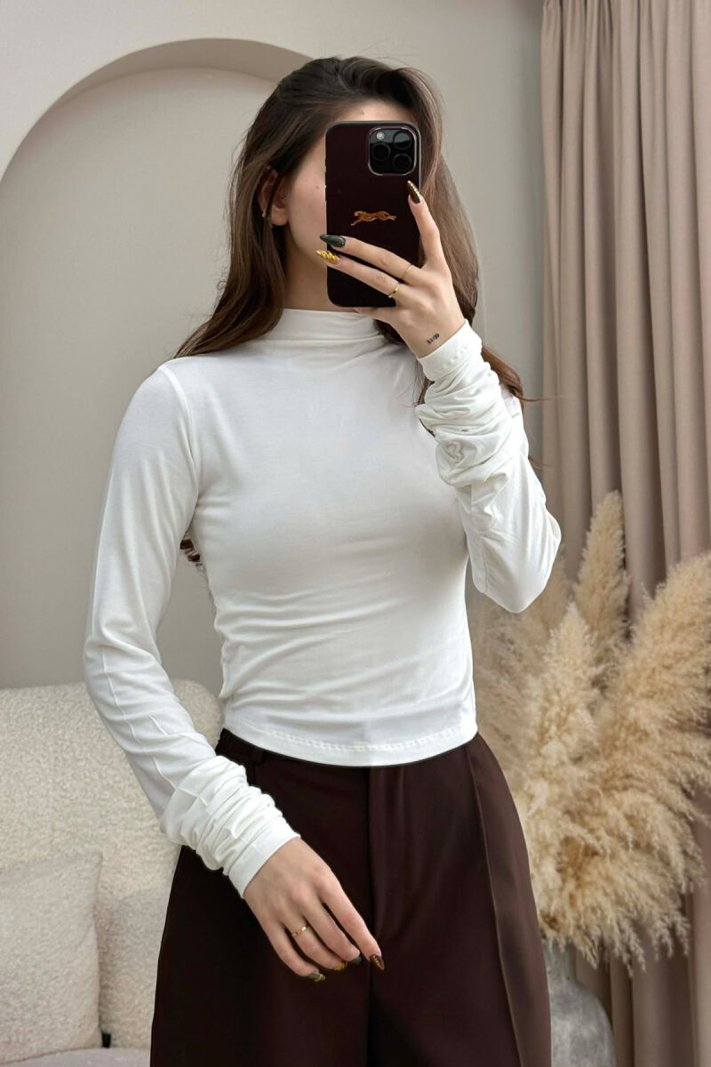ONE COLOR ELASTIC SIMPLE WOMEN SWEATSHIRT WHITE-E BARDHE - 2
