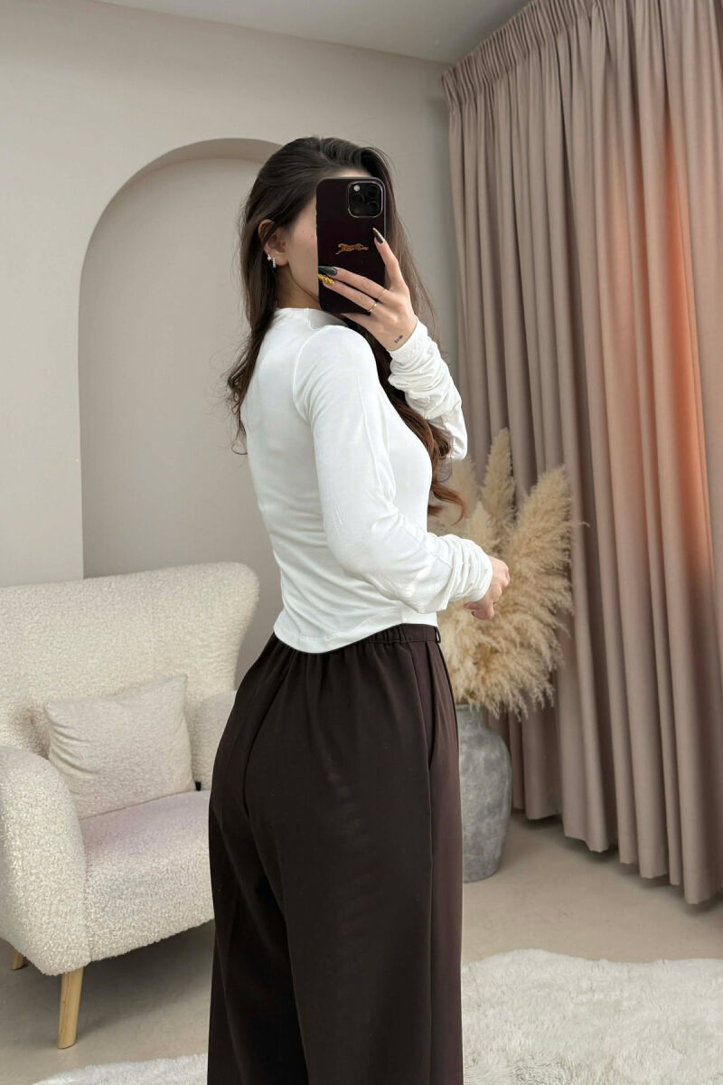 ONE COLOR ELASTIC SIMPLE WOMEN SWEATSHIRT WHITE-E BARDHE - 3