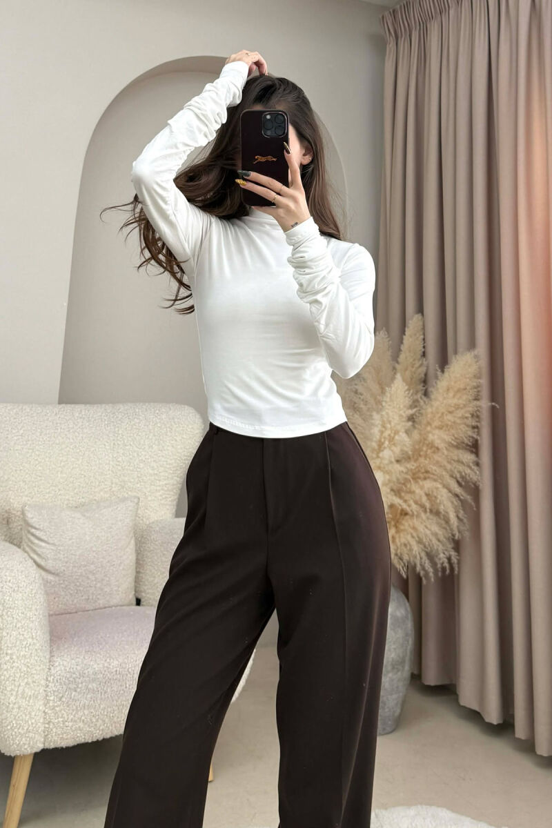 ONE COLOR ELASTIC SIMPLE WOMEN SWEATSHIRT WHITE-E BARDHE - 4