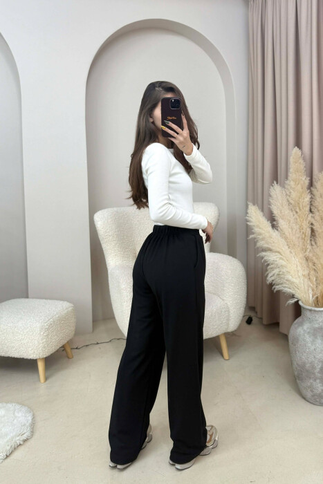 ONE COLOR ELASTIC WAIST LACINGS WOMEN SWEATPANTS BLACK/ E ZEZE - 3