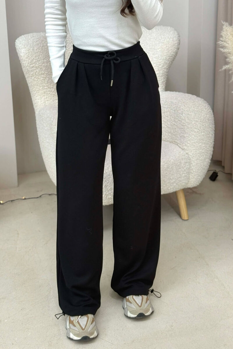 ONE COLOR ELASTIC WAIST LACINGS WOMEN SWEATPANTS BLACK/ E ZEZE - 4