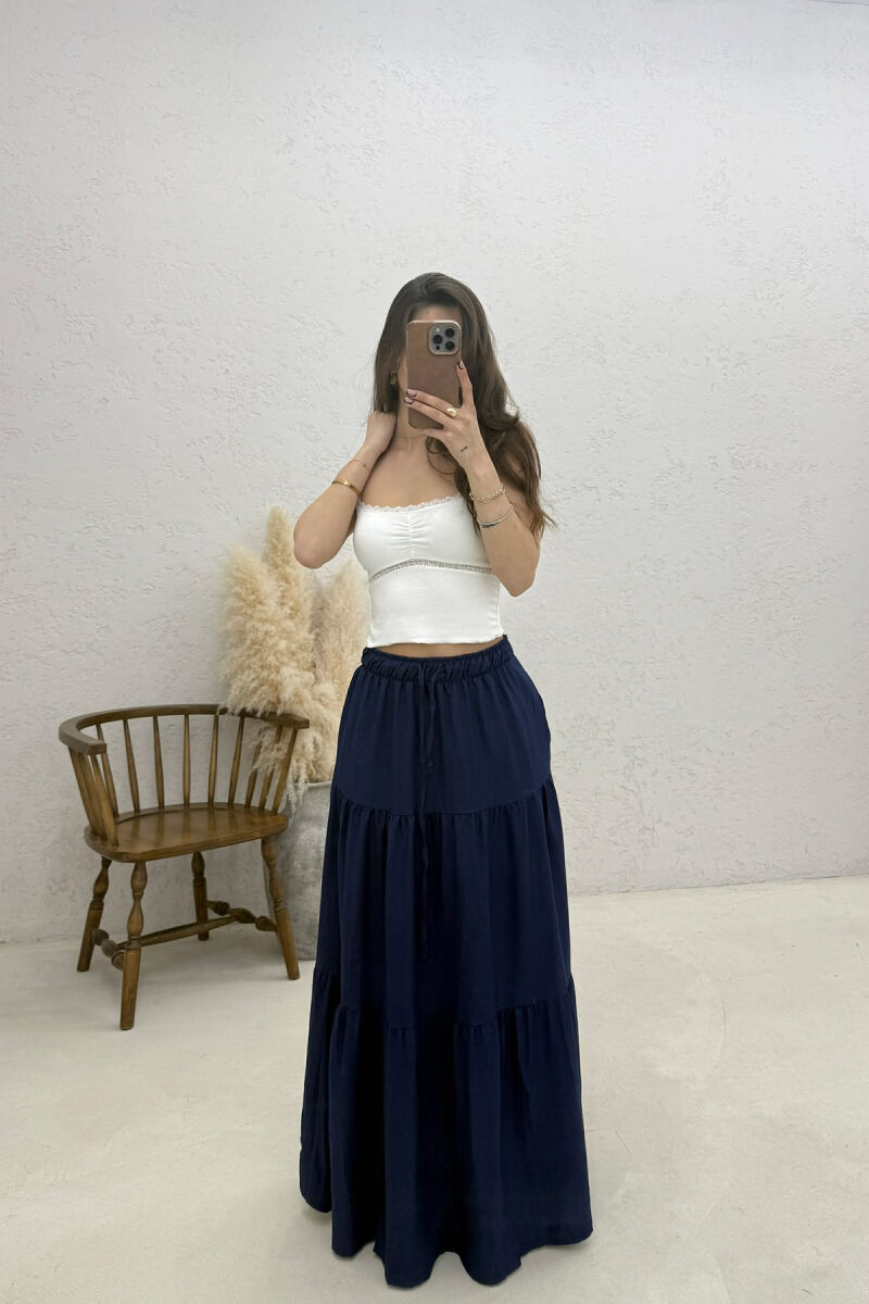 ONE COLOR ELASTIC WAIST LONG WOMAN SKIRT BLUE/BLU - 1