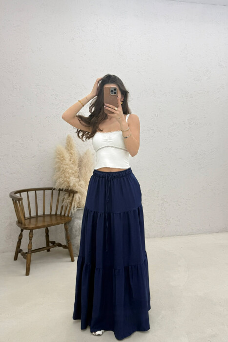 ONE COLOR ELASTIC WAIST LONG WOMAN SKIRT BLUE/BLU - 2