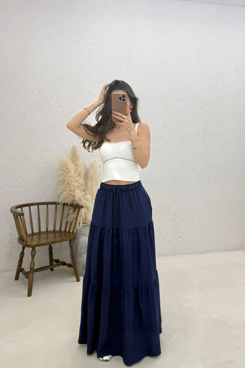 ONE COLOR ELASTIC WAIST LONG WOMAN SKIRT BLUE/BLU - 2