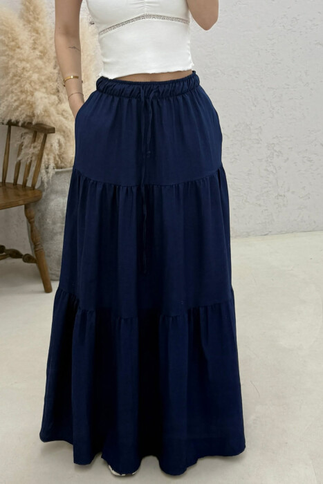 ONE COLOR ELASTIC WAIST LONG WOMAN SKIRT BLUE/BLU - 3