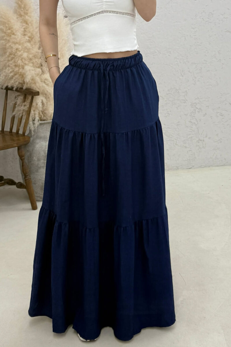 ONE COLOR ELASTIC WAIST LONG WOMAN SKIRT BLUE/BLU - 3
