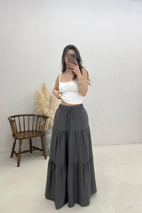 ONE COLOR ELASTIC WAIST LONG WOMAN SKIRT DARK GREY/GEE - 1