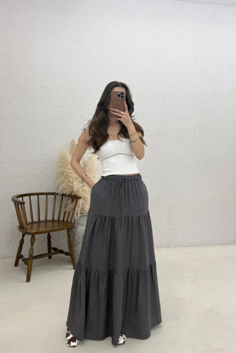ONE COLOR ELASTIC WAIST LONG WOMAN SKIRT DARK GREY/GEE - 2