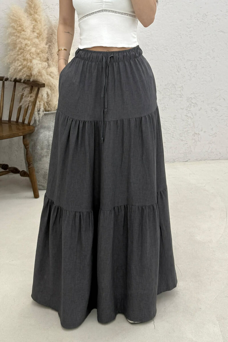 ONE COLOR ELASTIC WAIST LONG WOMAN SKIRT DARK GREY/GEE - 3