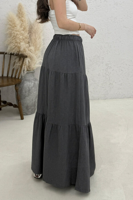 ONE COLOR ELASTIC WAIST LONG WOMAN SKIRT DARK GREY/GEE - 4