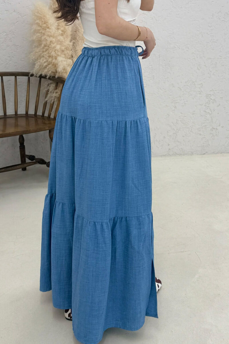 ONE COLOR ELASTIC WAIST LONG WOMAN SKIRT LIGHT BLUE-LIGHT BLUE/BZ-BZ - 4