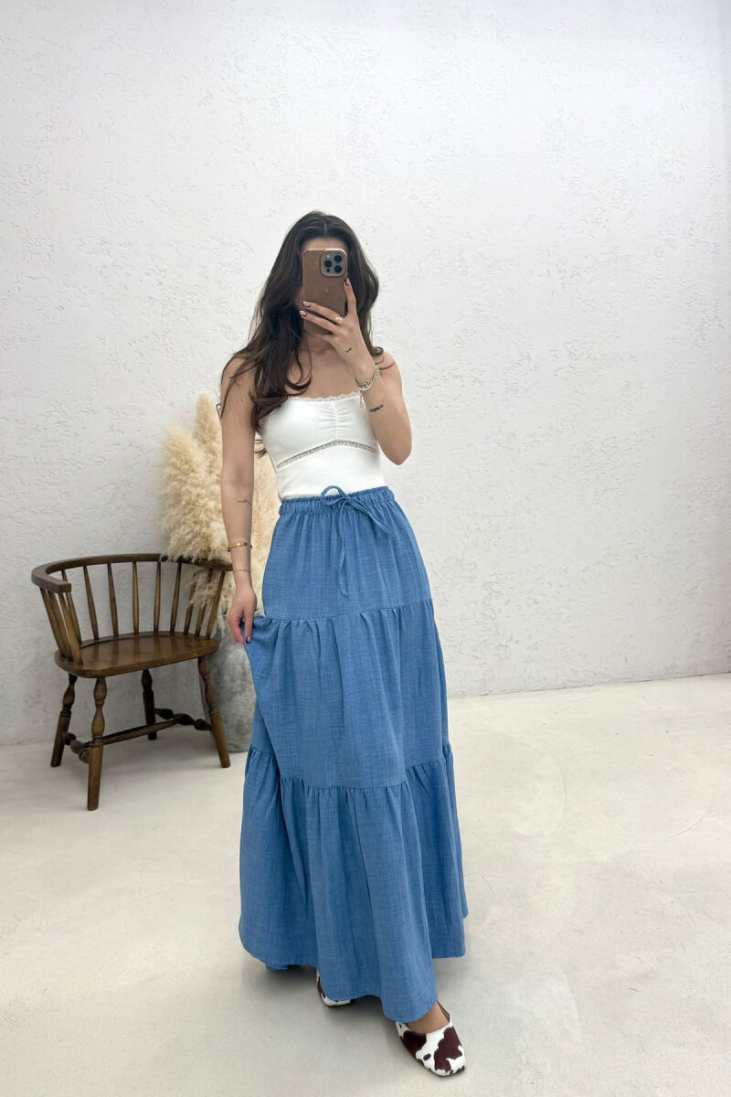 ONE COLOR ELASTIC WAIST LONG WOMAN SKIRT LIGHT BLUE-LIGHT BLUE/BZ-BZ - 5