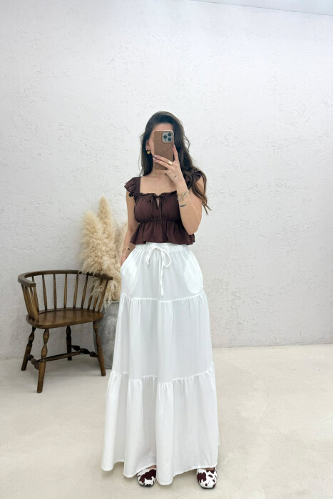 ONE COLOR ELASTIC WAIST LONG WOMAN SKIRT WHITE-E BARDHE 