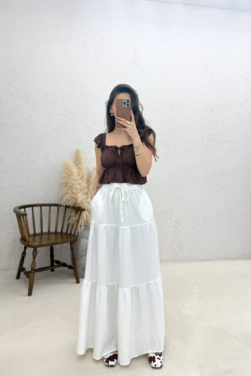 ONE COLOR ELASTIC WAIST LONG WOMAN SKIRT WHITE-E BARDHE - 1