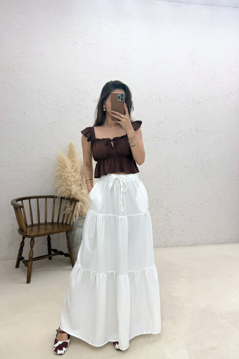 ONE COLOR ELASTIC WAIST LONG WOMAN SKIRT WHITE-E BARDHE - 2