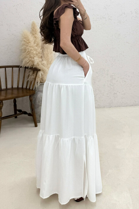 ONE COLOR ELASTIC WAIST LONG WOMAN SKIRT WHITE-E BARDHE - 3
