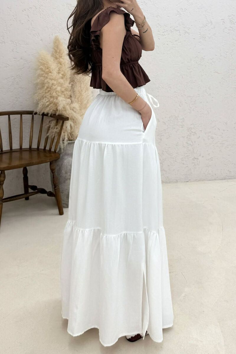 ONE COLOR ELASTIC WAIST LONG WOMAN SKIRT WHITE-E BARDHE - 3