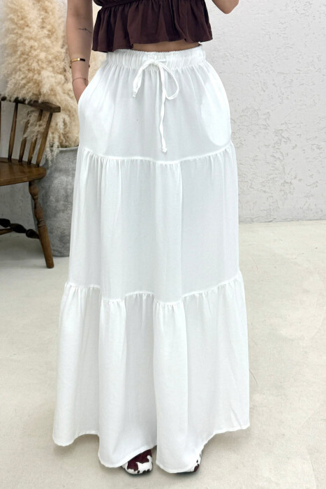 ONE COLOR ELASTIC WAIST LONG WOMAN SKIRT WHITE-E BARDHE - 4