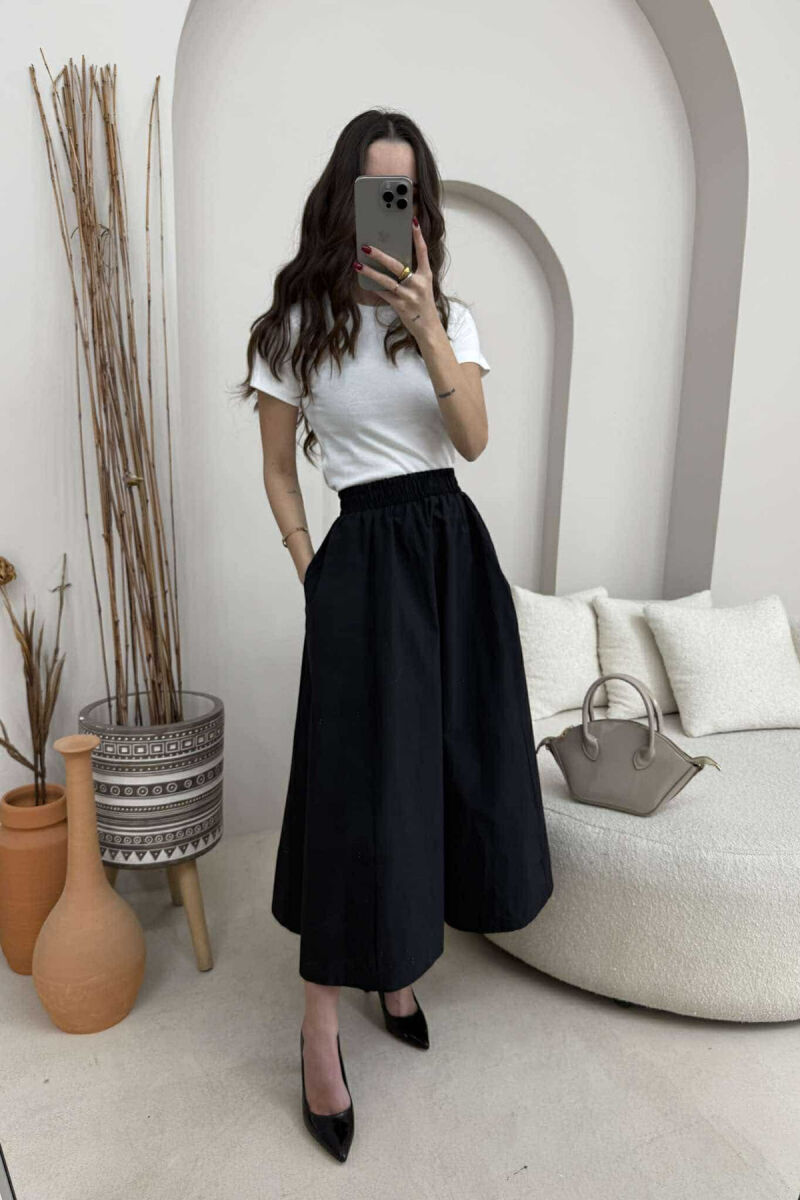 ONE COLOR ELASTIC WAIST LONG WOMEN SKIRT BLACK/ E ZEZE - 1