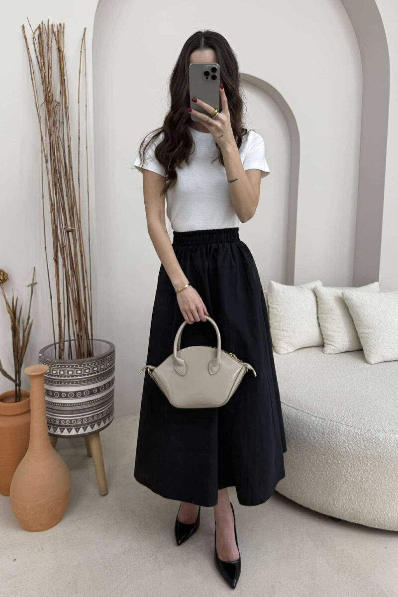 ONE COLOR ELASTIC WAIST LONG WOMEN SKIRT BLACK/ E ZEZE - 2