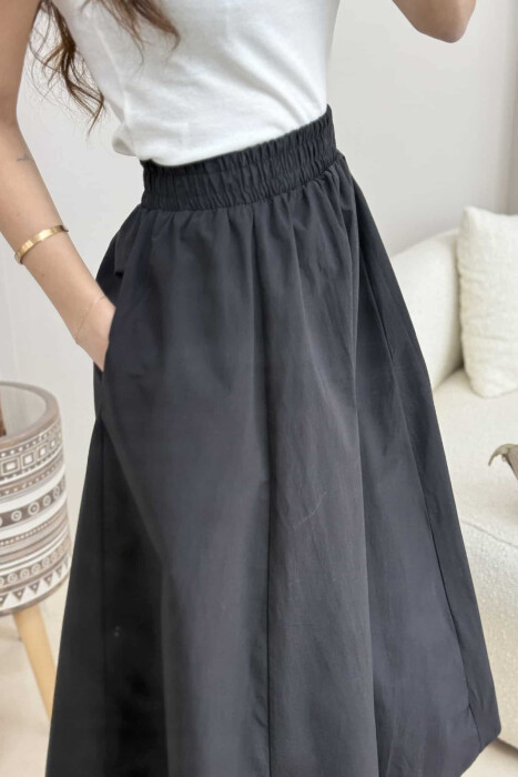 ONE COLOR ELASTIC WAIST LONG WOMEN SKIRT BLACK/ E ZEZE 