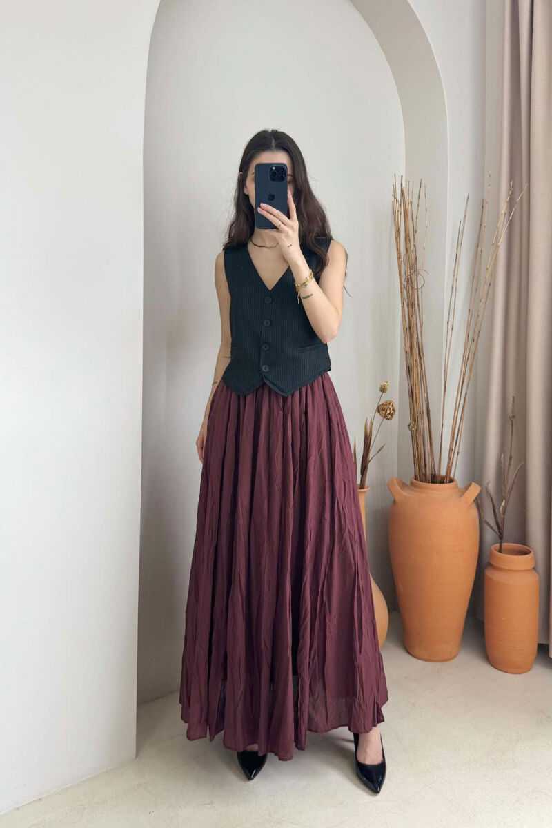ONE COLOR ELASTIC WAIST LONG WOMEN SKIRT BURGUNDY/VISHNJE - 1