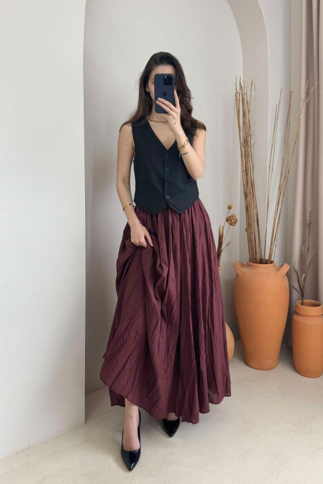 ONE COLOR ELASTIC WAIST LONG WOMEN SKIRT BURGUNDY/VISHNJE - 2