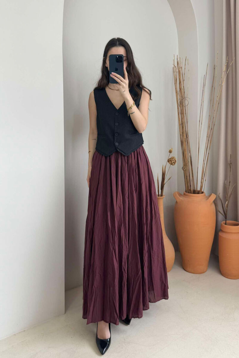 ONE COLOR ELASTIC WAIST LONG WOMEN SKIRT BURGUNDY/VISHNJE - 3