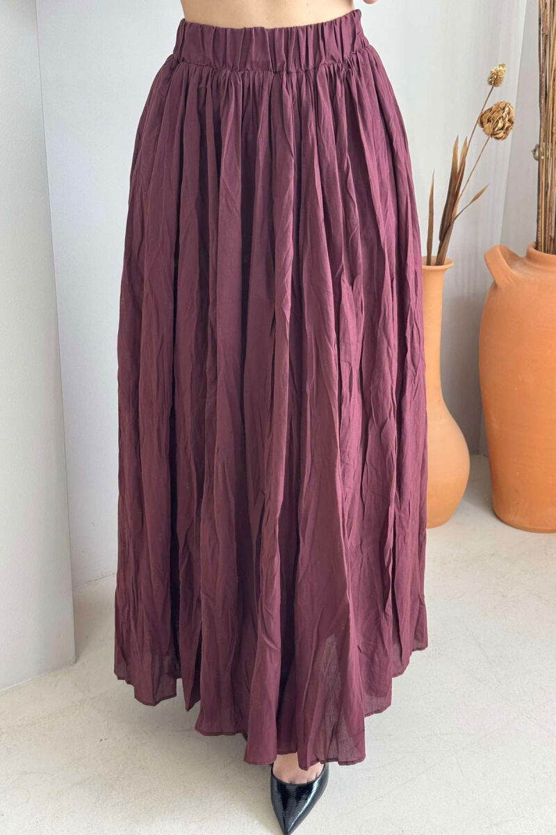 ONE COLOR ELASTIC WAIST LONG WOMEN SKIRT BURGUNDY/VISHNJE - 4