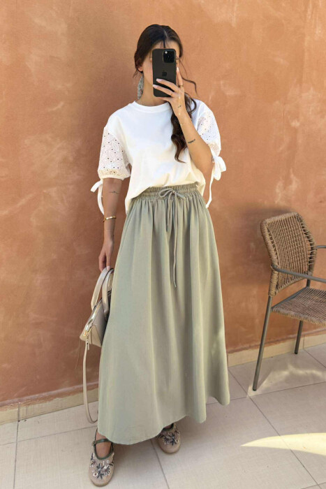 ONE COLOR ELASTIC WAIST LONG WOMEN SKIRT MINT/MENTE - 1