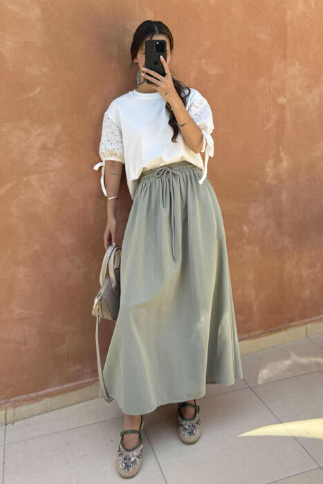 ONE COLOR ELASTIC WAIST LONG WOMEN SKIRT MINT/MENTE - 2