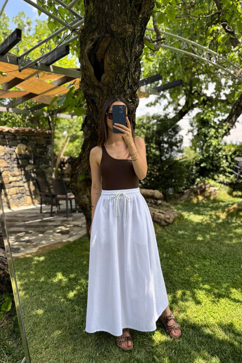 ONE COLOR ELASTIC WAIST LONG WOMEN SKIRT WHITE-E BARDHE - 3