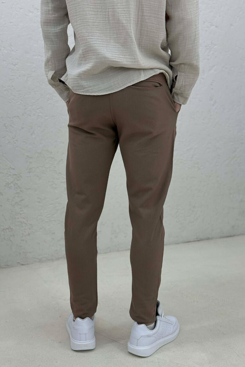 ONE COLOR ELASTIC WAIST MEN PANTS BROWN/KAFE - 2