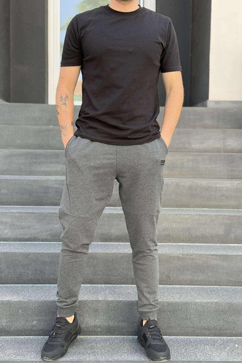ONE COLOR ELASTIC WAIST MEN SWEATPANTS DARK GREY/GEE - 1