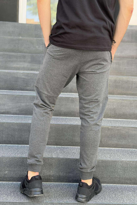 ONE COLOR ELASTIC WAIST MEN SWEATPANTS DARK GREY/GEE - 4