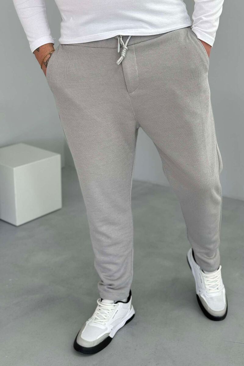 ONE COLOR ELASTIC WAIST MEN SWEATPANTS LIGHT GREY/GZ - 1