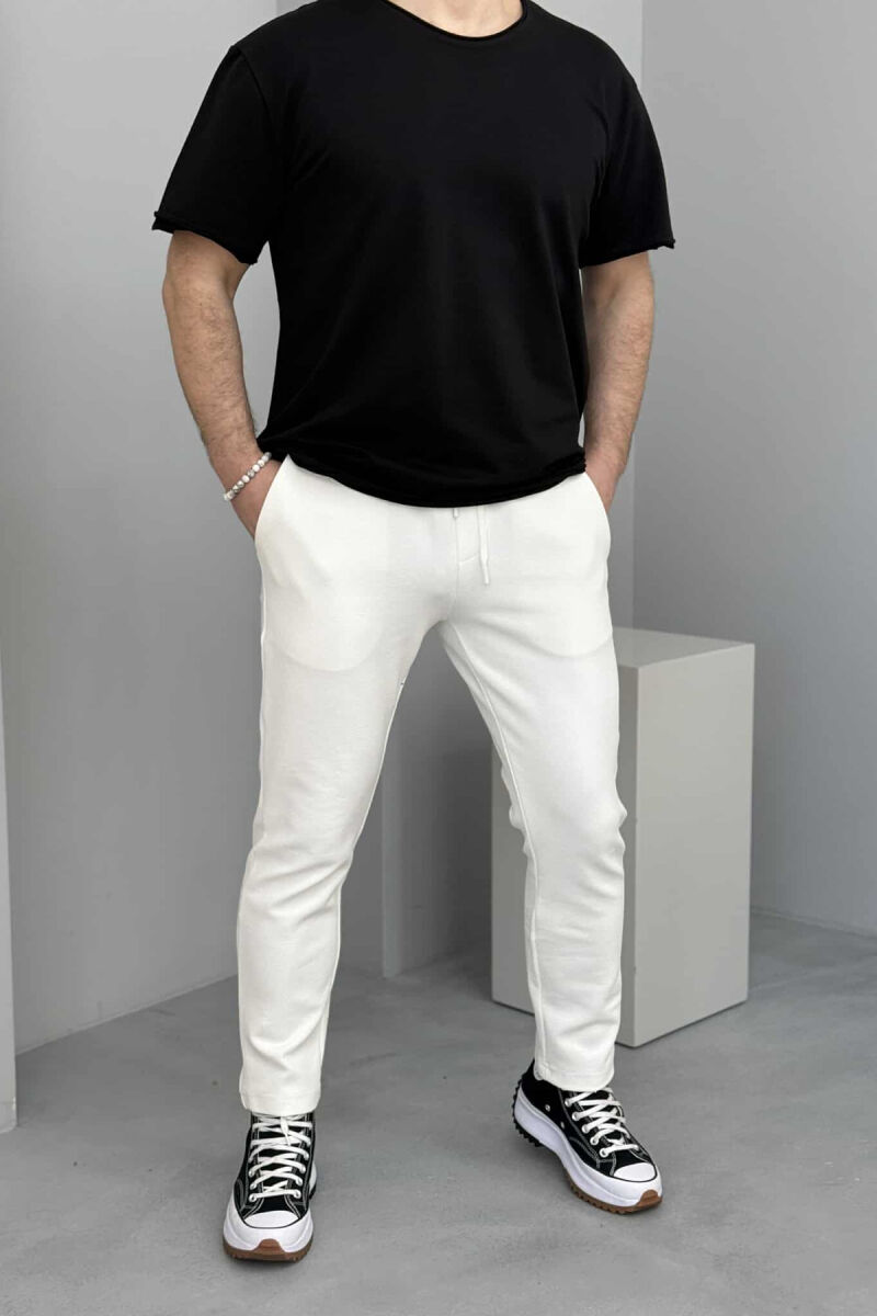 ONE COLOR ELASTIC WAIST MEN SWEATPANTS WHITE-E BARDHE - 1