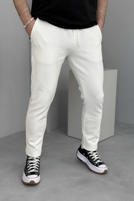 ONE COLOR ELASTIC WAIST MEN SWEATPANTS WHITE-E BARDHE - 2