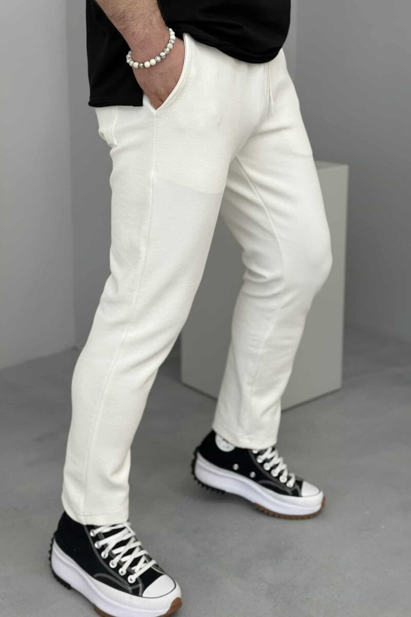 ONE COLOR ELASTIC WAIST MEN SWEATPANTS WHITE-E BARDHE - 3