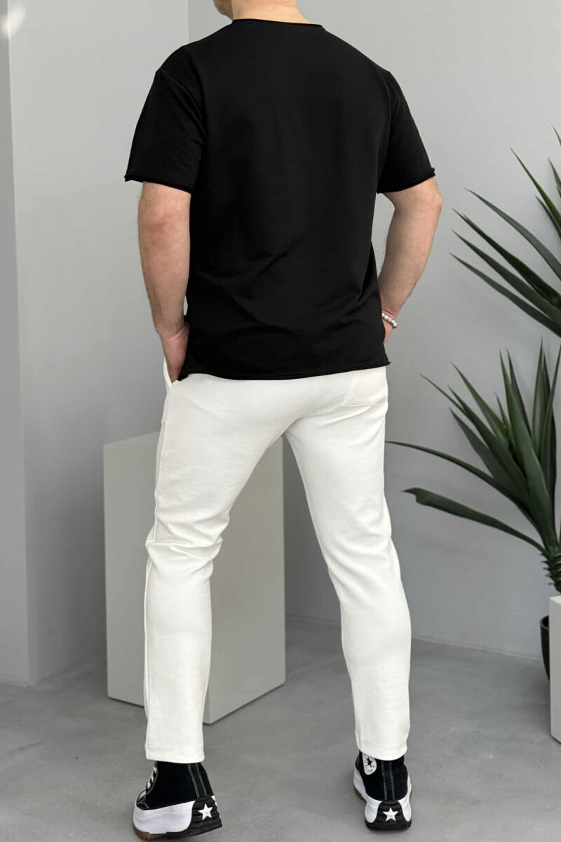 ONE COLOR ELASTIC WAIST MEN SWEATPANTS WHITE-E BARDHE - 4