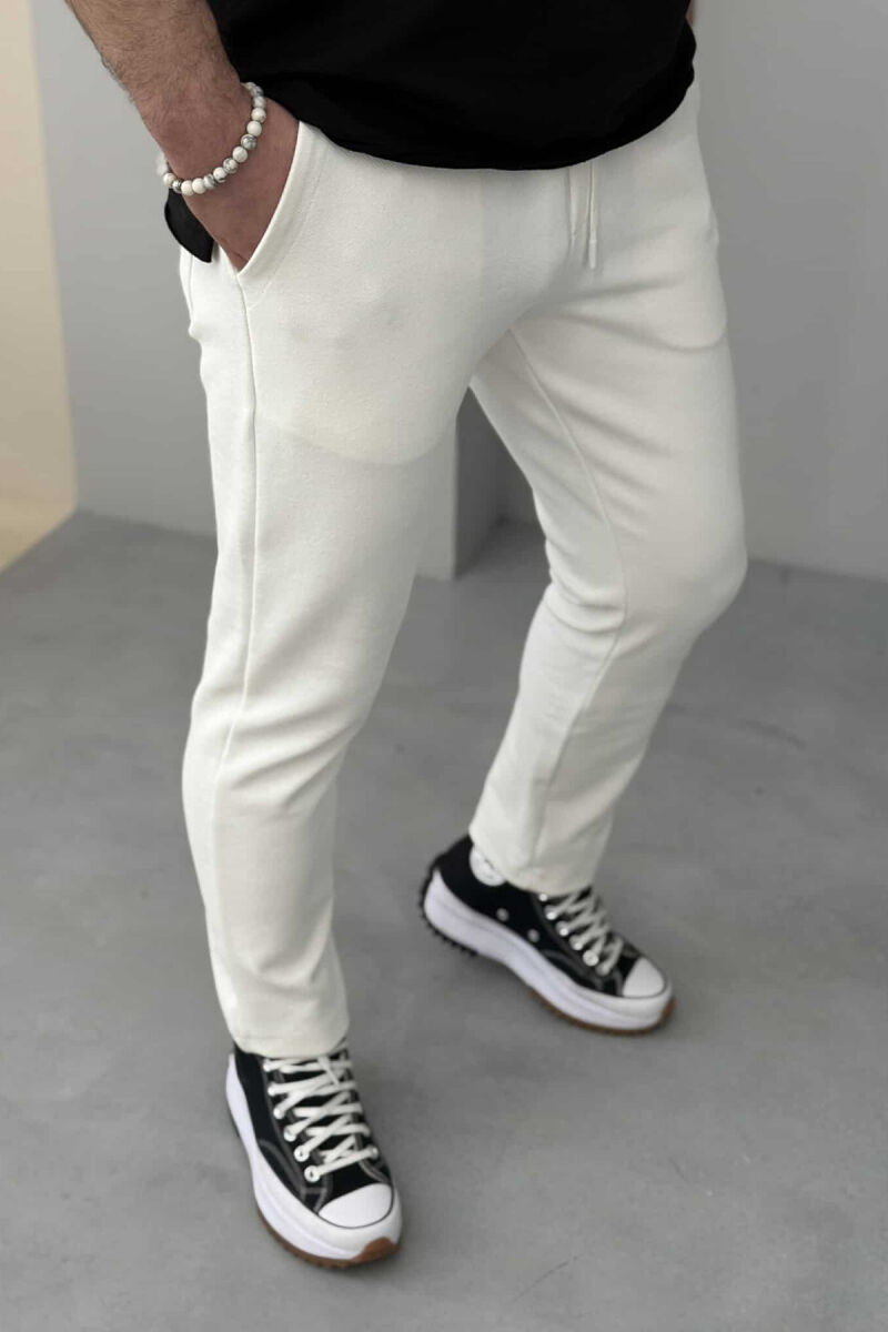 ONE COLOR ELASTIC WAIST MEN SWEATPANTS WHITE-E BARDHE - 5