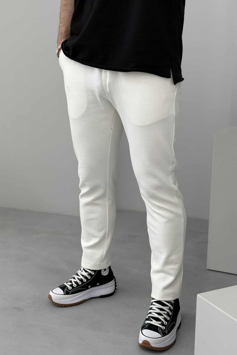 ONE COLOR ELASTIC WAIST MEN SWEATPANTS WHITE-E BARDHE - 6